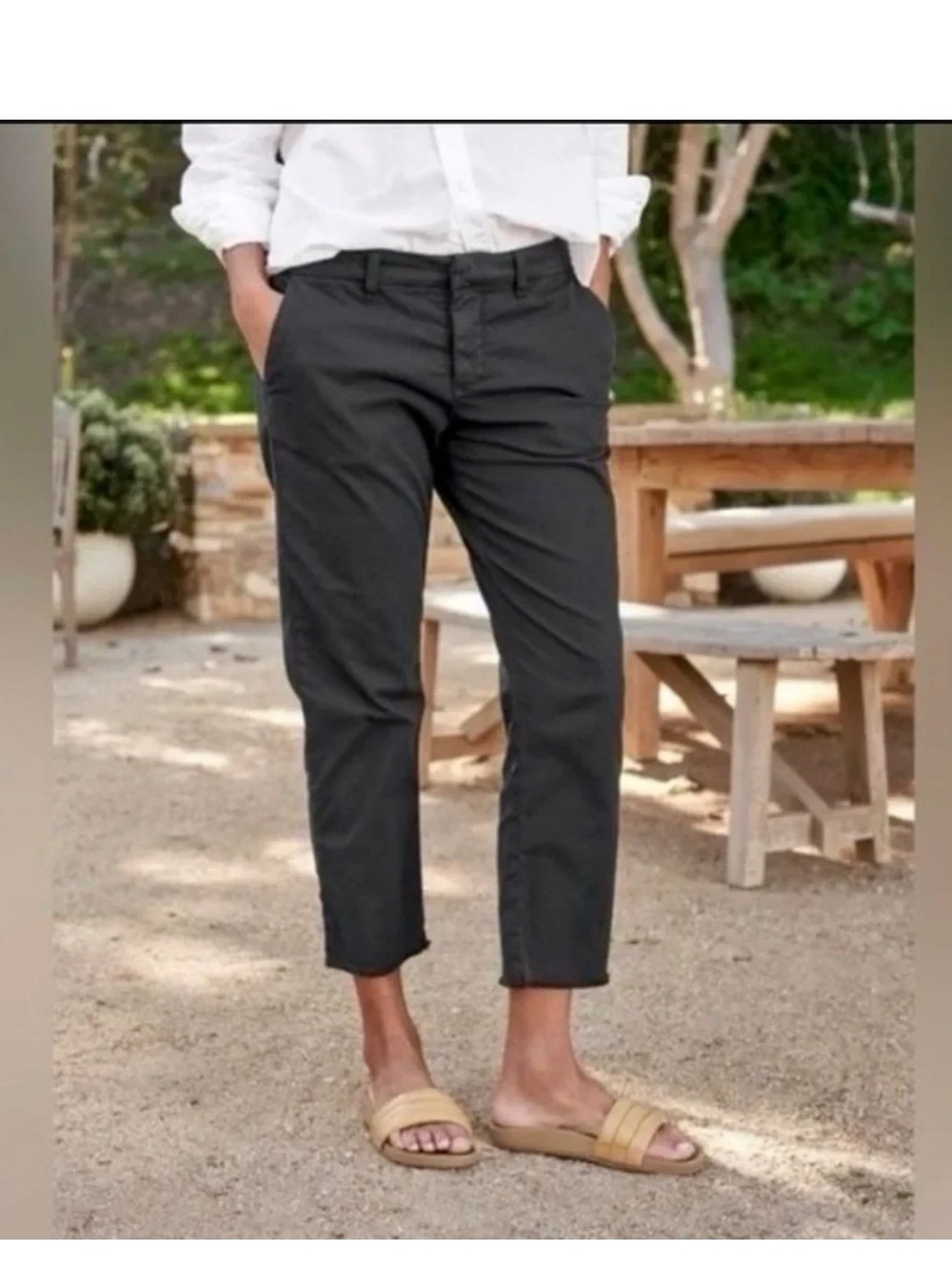 Frank & Eileen Wicklow Raw Hem Italian Chino Black Pants Size 2 Gray Black